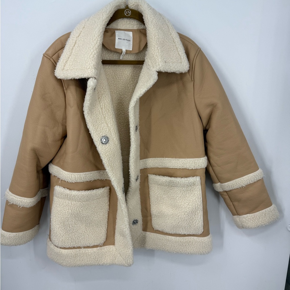Avec Les Filles Tan and Cream Teddy Jacket